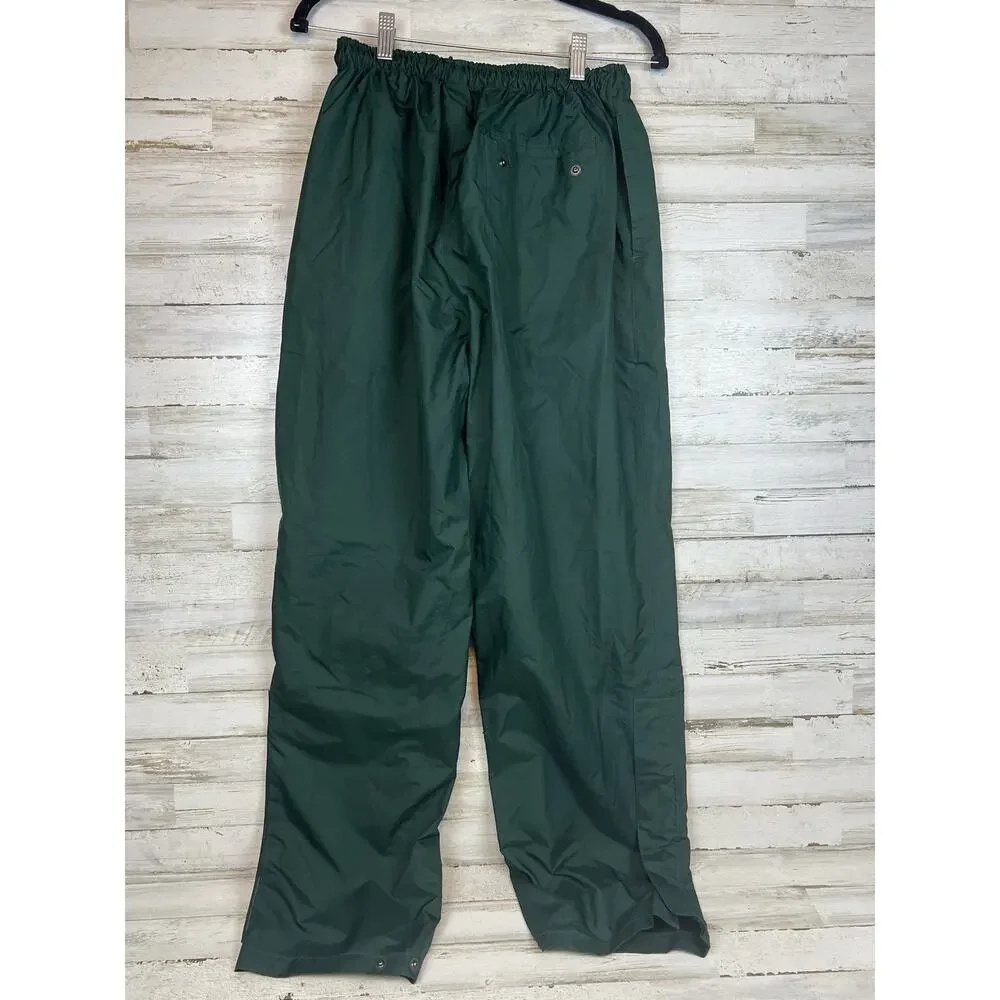 Vintage 90s Pin High Green Nylon Ski Pants Snap Hem Drawstring Waist 30x27